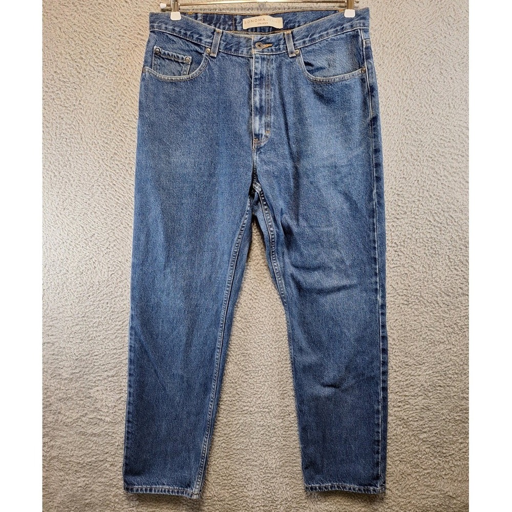 Sonoma Jeans Mens 36x32 (Fits 35x32) Medium Wash Straight Leg Cotton Dad Casual